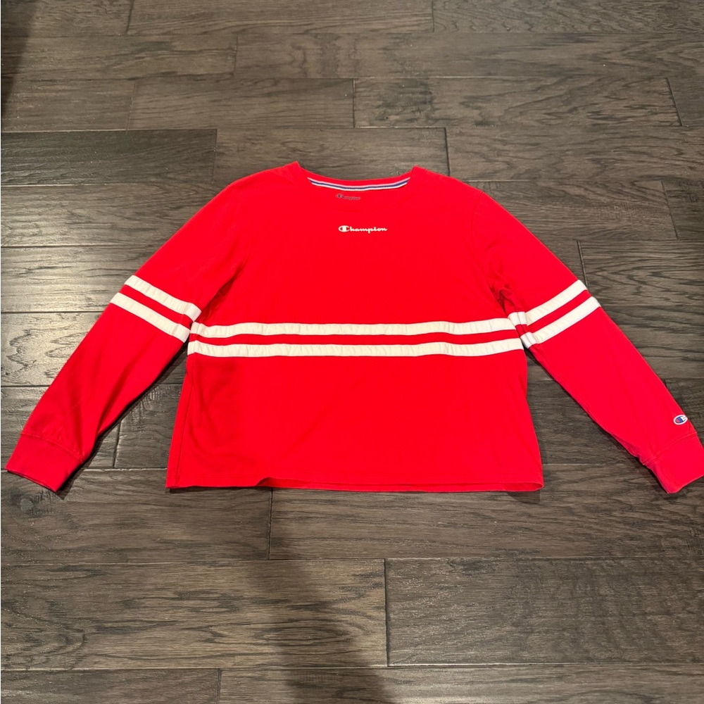 Champion Women's Heritage Cotton Long Sleeve Red Crop Tee Size Large